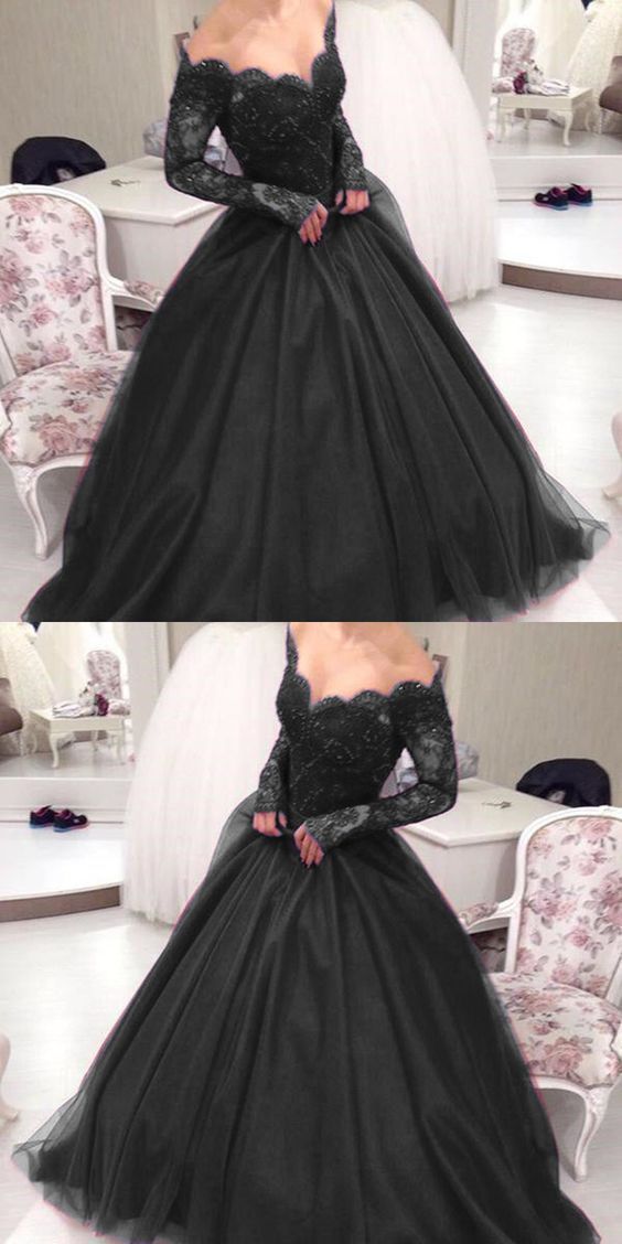 New Arrival Black Lace Ball Gown Quinceanera Dresses With Long Sleeve prom Dress CD13293