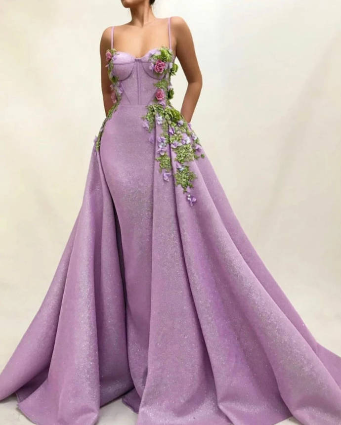 Glitter Flowers Prom Dresses 2024 Spaghetti Straps Sweetheart Formal Evening Party Dress CD13402