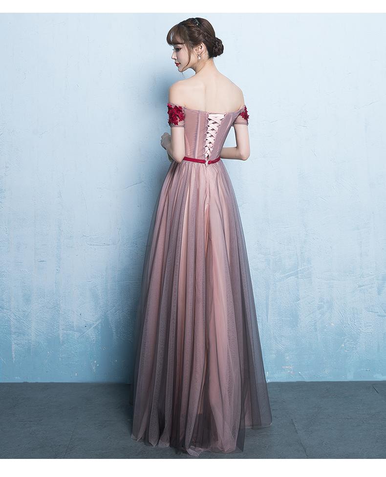 Pink Off Shoulder Floor Length Bridesmaid Dress, A-Line Off Shoulder Prom Dress CD13425