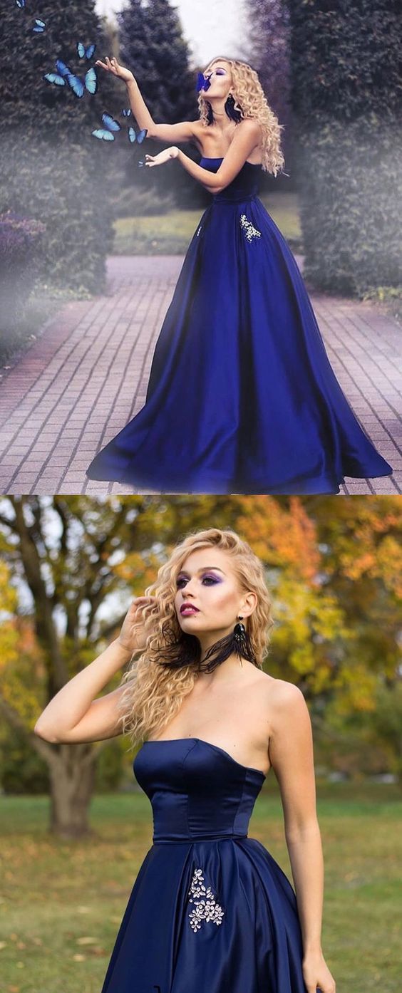 Long Strapless Prom Dresses with Crystal Beaded Pockets CD12513