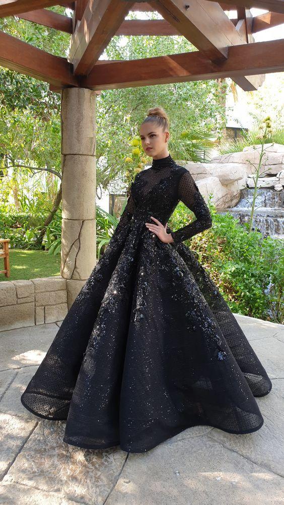 Black Long Sleeves Prom Dress, Ball Gown CD13515