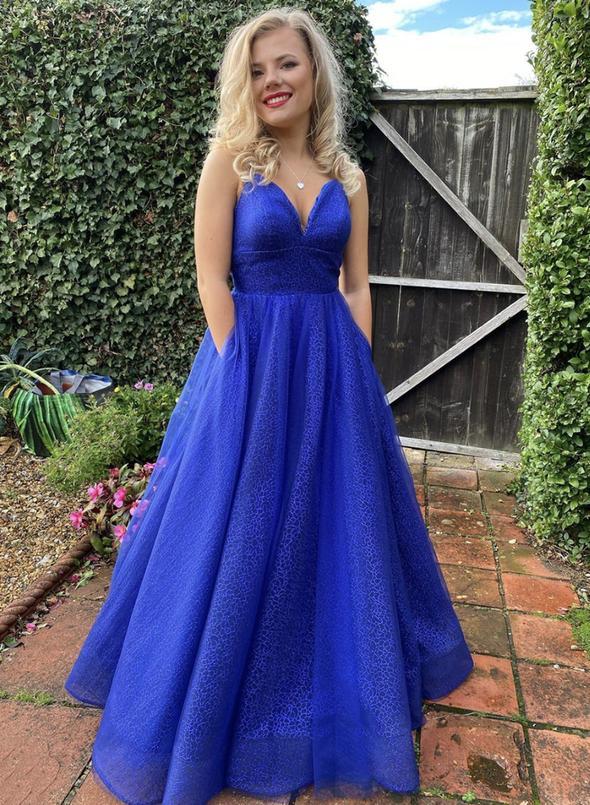 Blue tulle sequins long prom dress evening dress CD13561