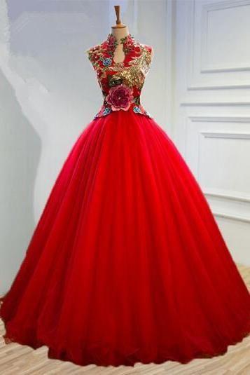 Vintage Scoop Neckline Lace Wedding Dresses Bustle Style Prom Dress CD13715