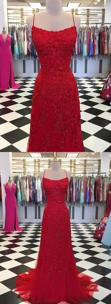Red lace long prom dress, mermaid evening dress CD1396