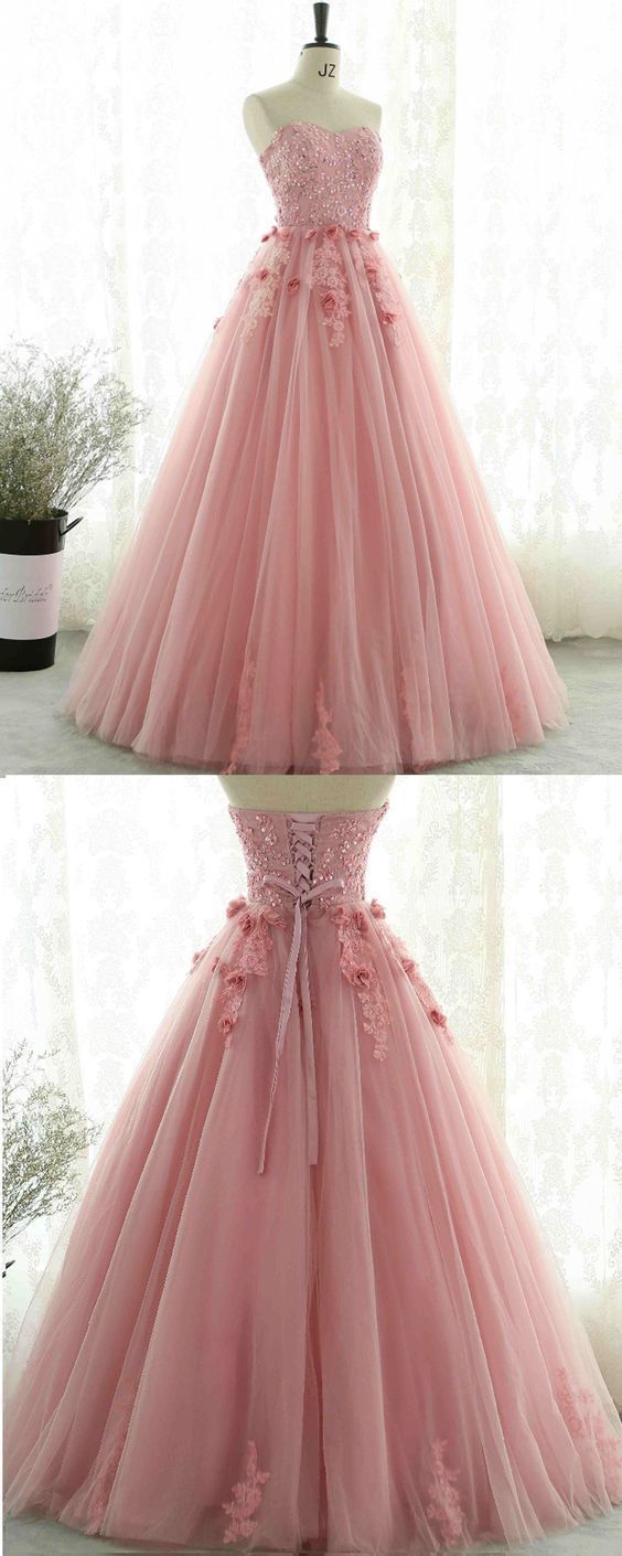 Beaded Pink Tulle Long Sweet Prom Dress CD13970