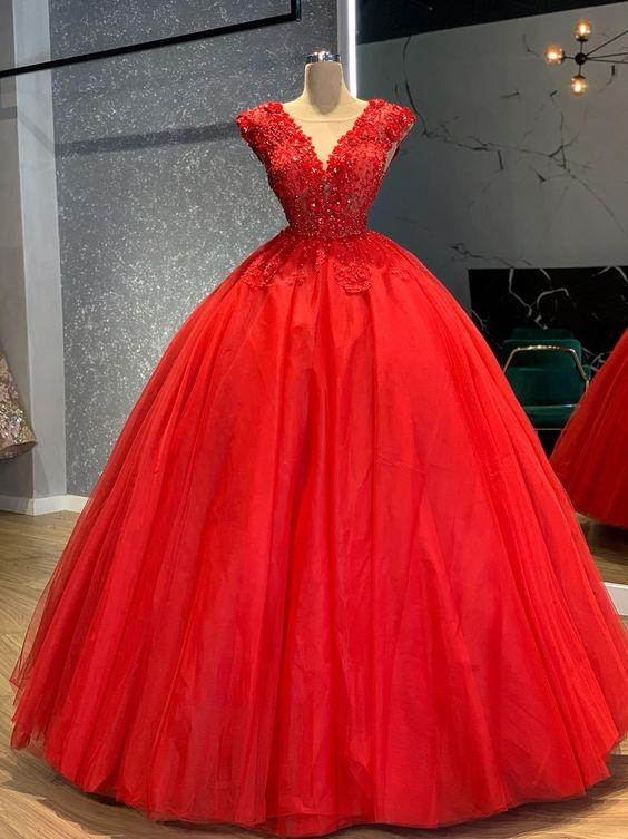 Red Prom Dresses Lace Appliques long gown CD14096