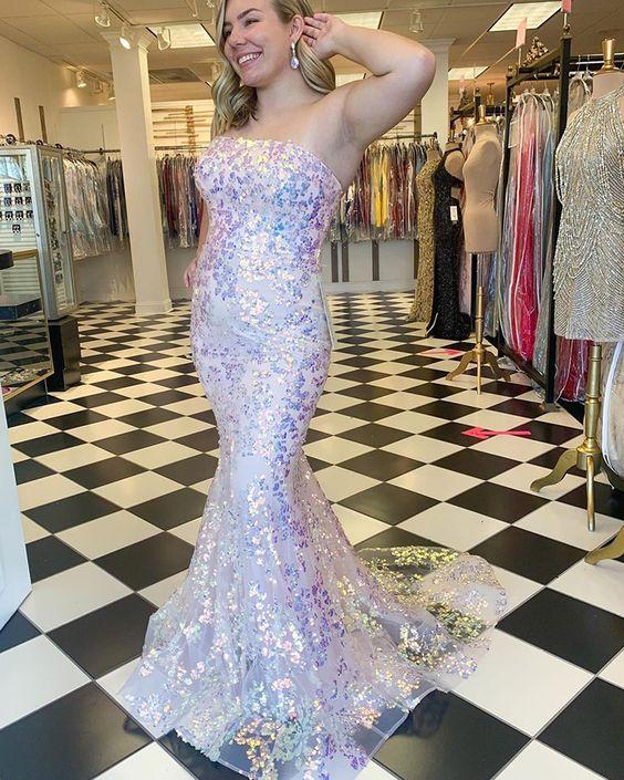 Unique Strapless Sequin Lace Mermaid Prom Dress CD14240