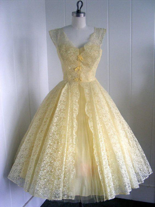 1950S Vintage Ball Gown Homecoming Dresses V Neck Lace Mini Short Cocktail Dress