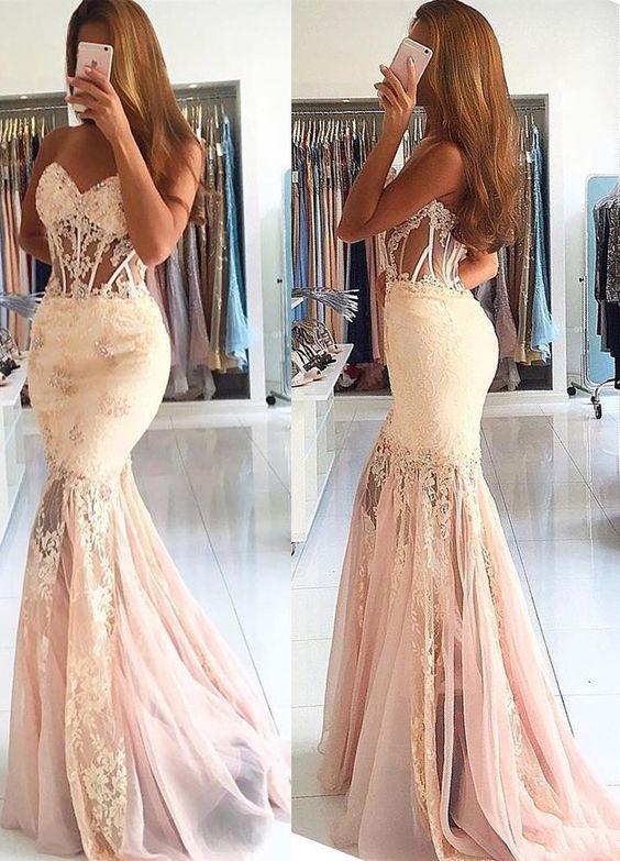 Mermaid Sweetheart Pearl Pink Prom Dress with Appliques Beading CD14362