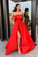Modern Side Slit Long Red Prom Dress with Belt CD14371