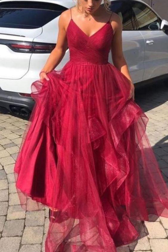 Ruffles Red Long Prom Dress with Open Back CD14424