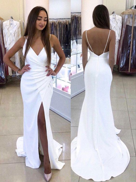 Stunning White prom Sheath Dresses side split CD14458