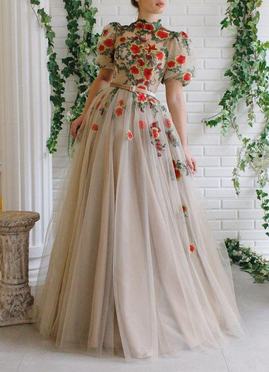 The New Ball Gown Dress A-line Prom Dress Tulle Party Dress Appliques Prom Dress Long Prom Dress CD14542