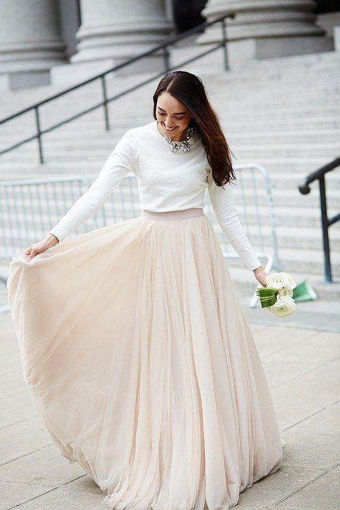 Simple Unique Long Sleeves Two Piece Prom Dress with Nude Tulle Skirt CD14781