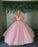 pink off the shoulder tulle ball gown Prom Dresses CD14907
