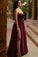 Unique A Line Burgundy Sweetheart Satin Strapless Prom Dresses CD14945