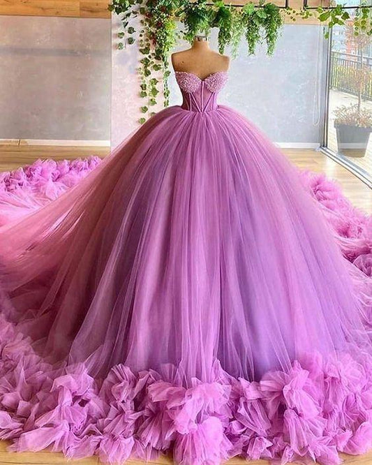 Gorgeous Lavender Sweetheart Beading Bodice Tulle Ball Gown Prom Dresses CD14986