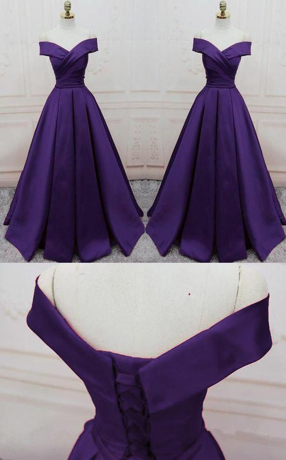 dark purple long formal prom dress, long evening party Gown off shoulder CD14991