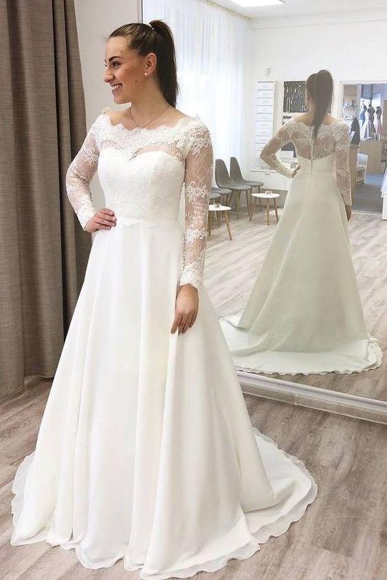 Lace Sheer Long Sleeves Prom Dress With Chiffon CD15017