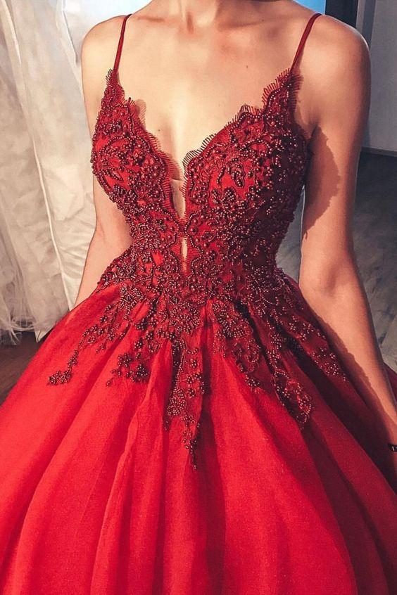gorgeous red ball gown with beaded bodice Prom Dresses CD15110
