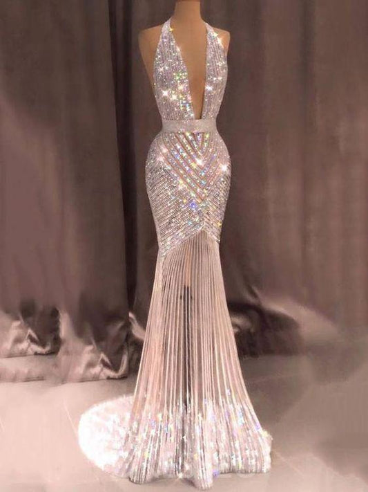 Stunning Tulle Halter Neckline Floor-length Mermaid Evening prom Dresses CD1518