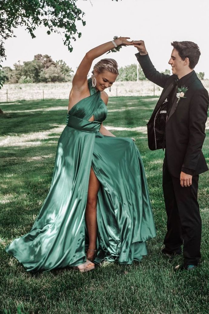 Gorgeous Halter Green Long Prom Dress with Slit CD15256