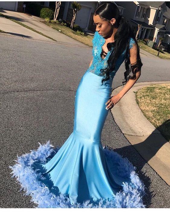 Mermaid Long Prom Dress With Feathers CD15315