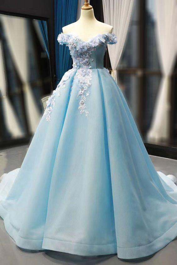 Light Blue Ball Gown with 3D Flowers Prom Dress CD15322