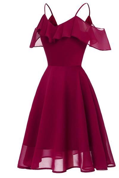 Burgundy Off-the-shoulder A-line Spaghetti Strap homecoming Dress CD1535