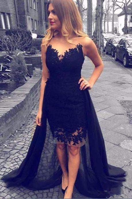 Black Sweetheart Short Prom Dress, Lace Party Dress CD15369