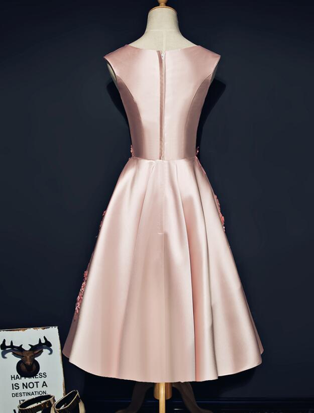 Pink Satin Knee Length Short Homecoming Dress CD15417