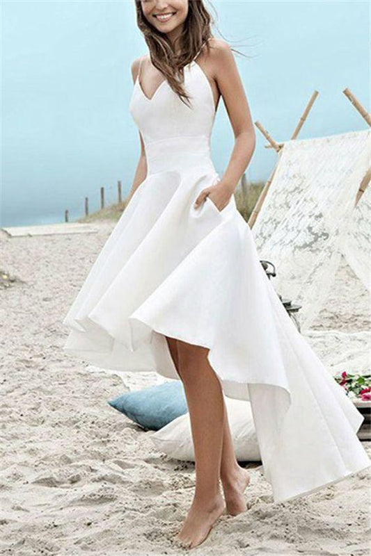 Spaghetti Straps A-Line High Low Beach Wedding prom Dress CD1541