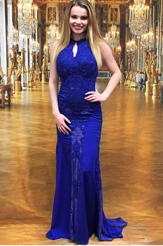 Royal Blue Mermiad Long Prom Dress With Lace CD15431