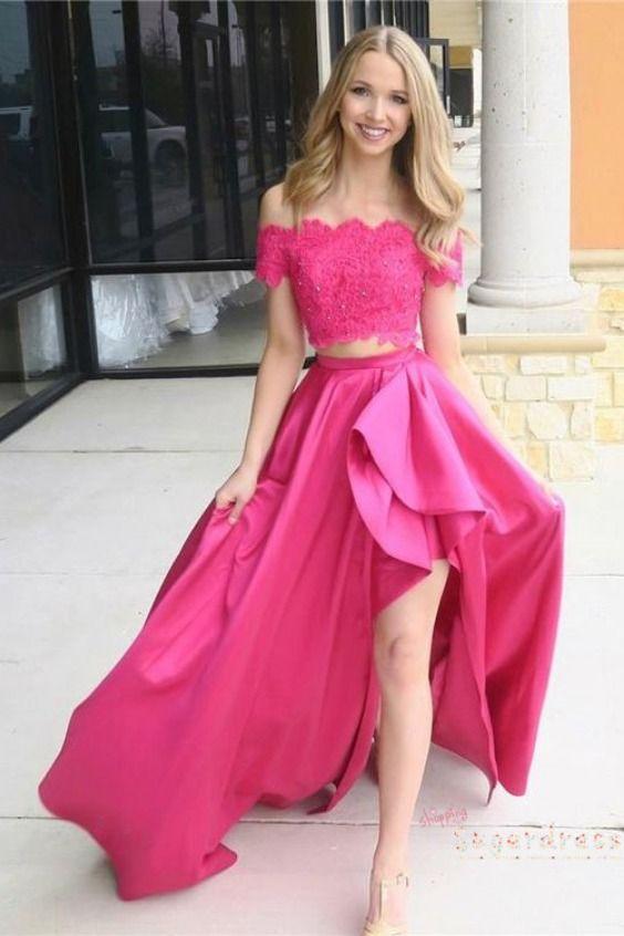 Asymmetrical Two Piece Prom Dress with Lace Crop CD15632