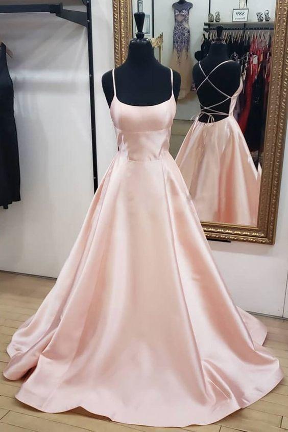 Custom made simple pink satin long prom dress CD1565