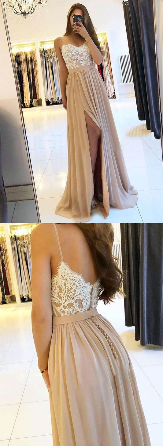 champagne prom dresses 2024 lace applique elegant prom gown CD15773