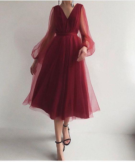 A line burgundy prom dress CD15776