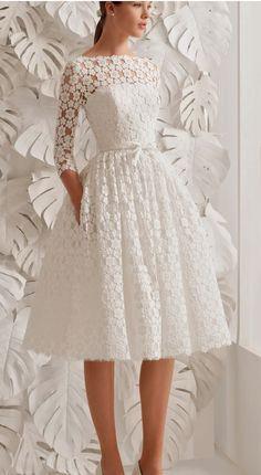 white prom dress, 3/4 sleeves lace prom dress, short prom dress, o neck evening gown, knee length prom dress, aline short party dress CD1589