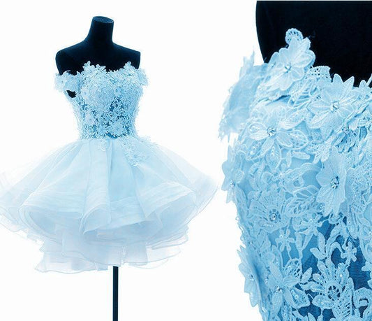 Adorable Light Blue Layers Organza Party Dress With Lace Homecoming Dress CD15992