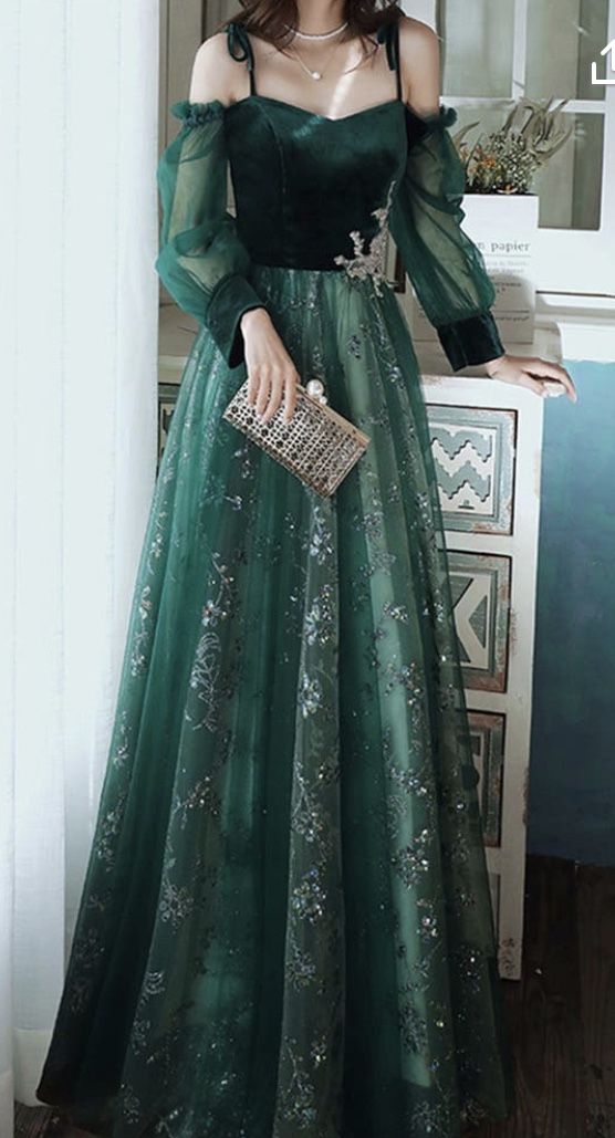 elegant dark green lace gown Prom Dress, CD16016
