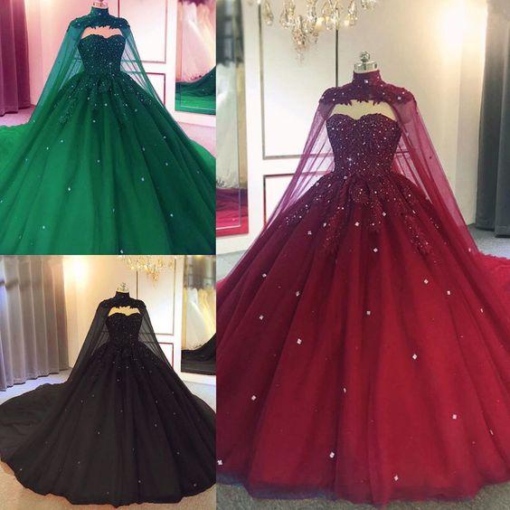 Tulle Ball Gown Quinceanera Dresses With Cape Prom Dresses CD16047
