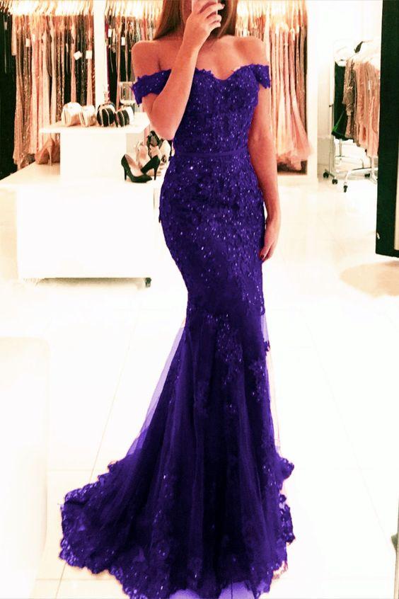 Elegant Purple Mermaid Prom Lace Dresses CD16124