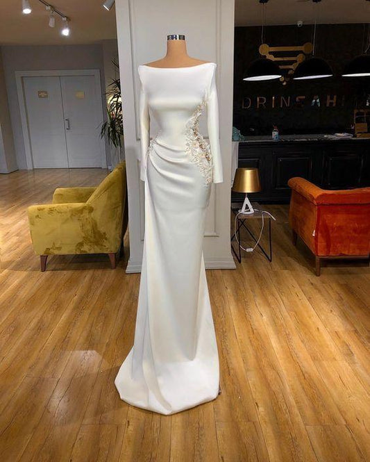 Stunning white long sleeve prom dress CD16230