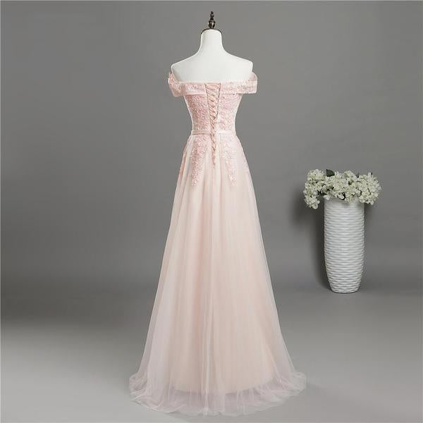 Light Pink Sweetheart Lace Applique Long prom Party Dress, Pink Bridesmaid Dress CD16281
