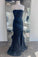 strapless black lace long evening prom dress with slit CD16372
