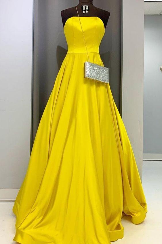 2024 a-line yellow long prom dress with strapless CD16376