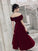 Wine Red Short Velvet Evening Dresses, Off Shoulder Prom Dresses Bridesmaid Dress CD16388