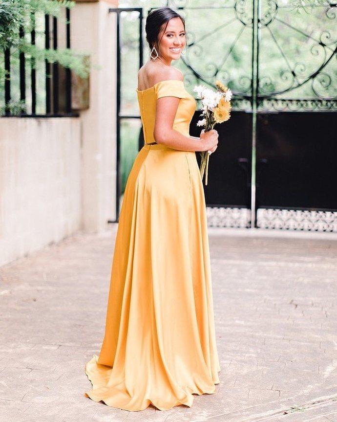 Two Piece Yellow Long Prom Dress CD16511