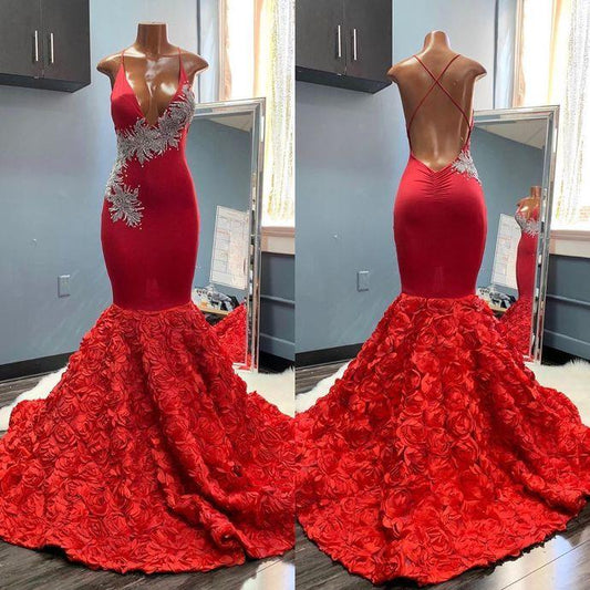 Sexy Mermaid Red Evening Dress with Cross Back Long Prom Dress CD16517