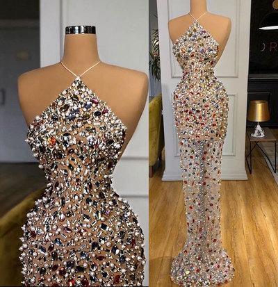 Luxurious Halter Prom Dresses with Rhinestones CD16572